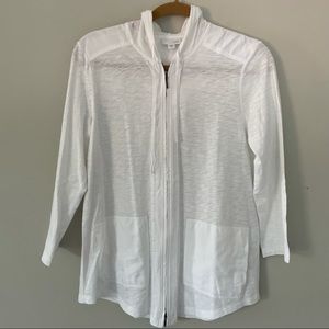 J. Jill White Lightweight Cotton Zip Up Hooded Sweater | Size Small